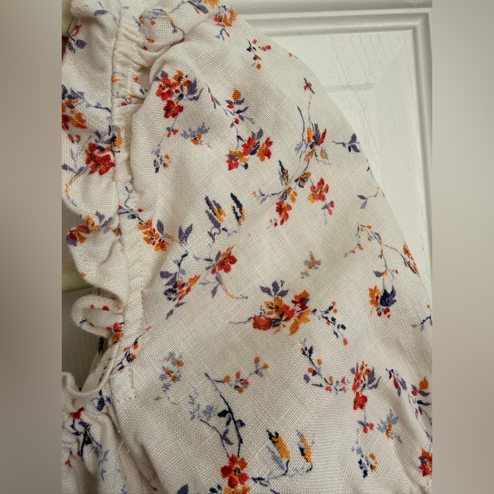 100% linen Reformation White Floral Mini Dress Robles puffed sleeves - Picture 6 of 12